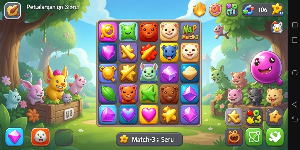Screenshot N06 menampilkan gameplay seru Match-3.